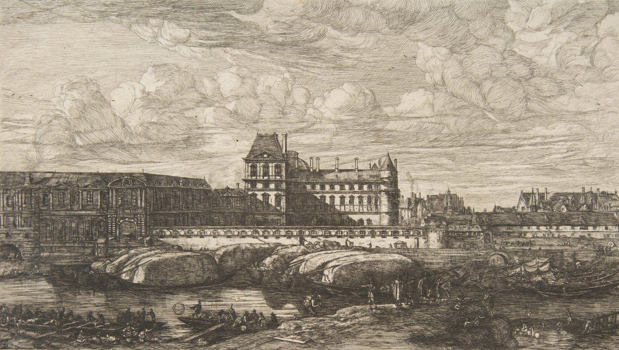 Det gamle Louvre, Paris, efter Zeeman, 1865-66. af Charles Meryon