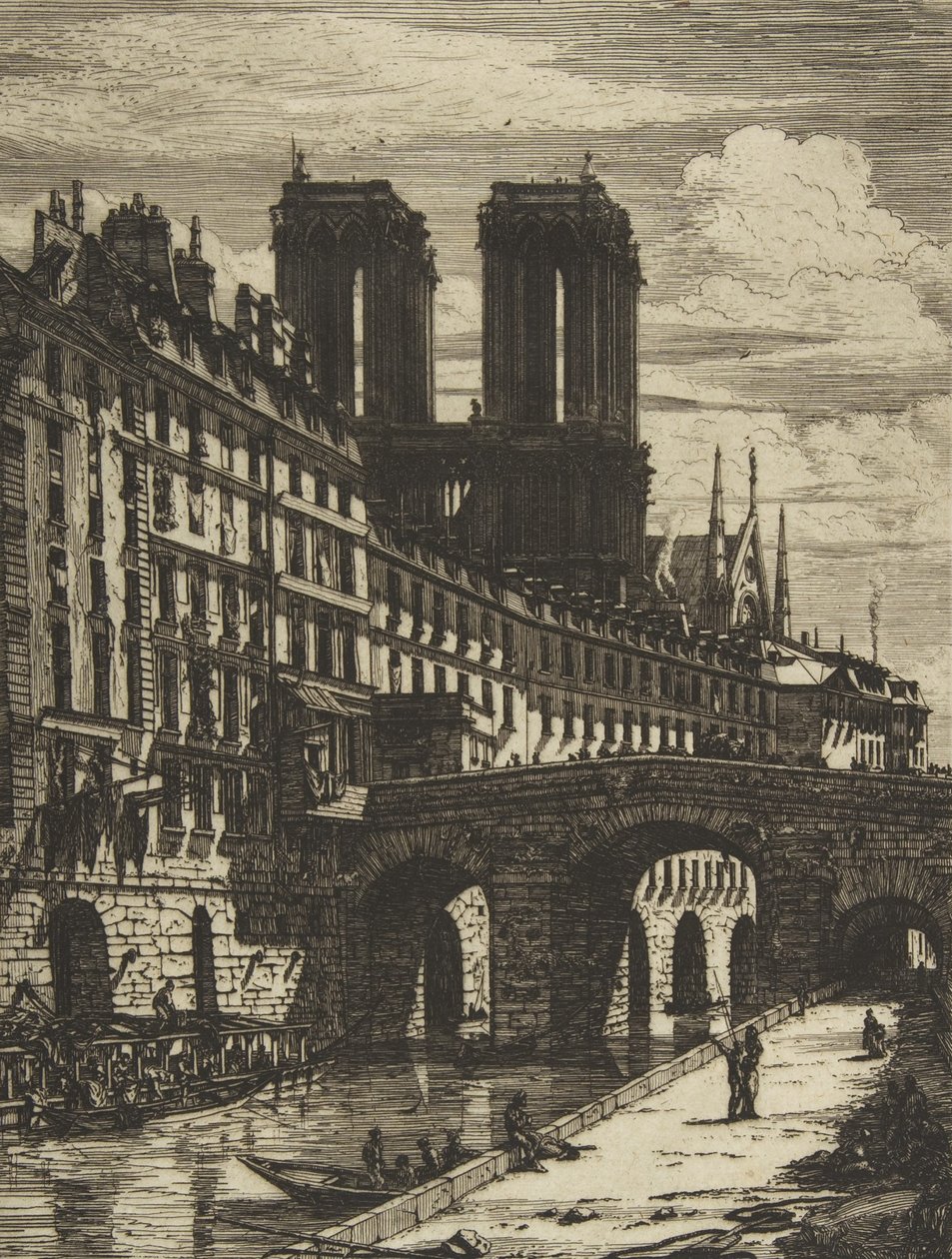 The Petit Pont, Paris, 1850 og senere. af Charles Meryon