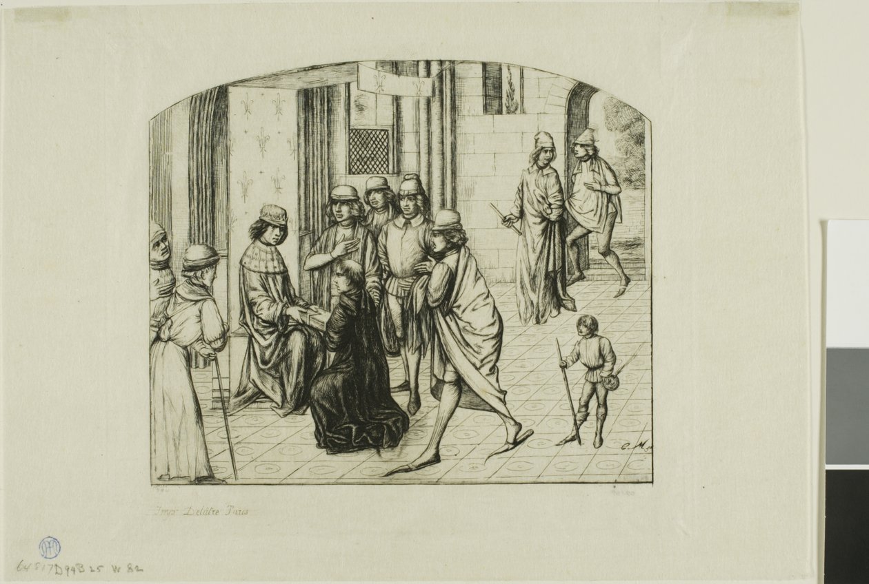Bogtrykkeren Valère Maxime præsenteres for kong Ludvig XI af Charles Meryon