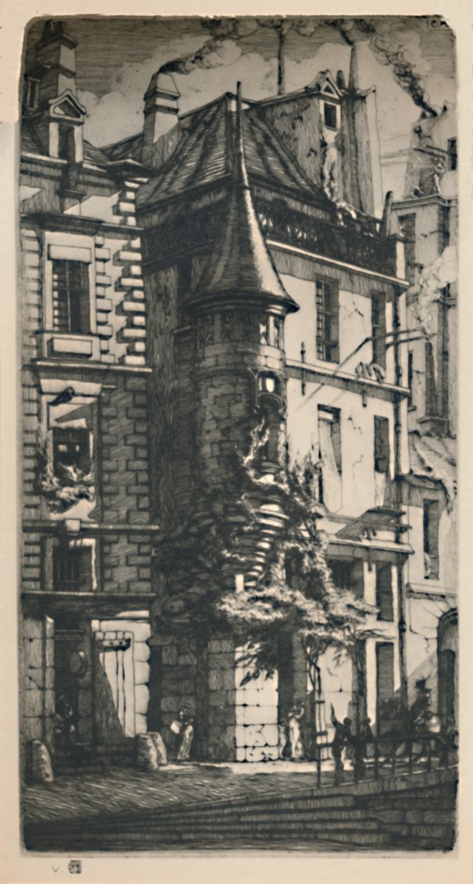 2nd State Tixéranderie Street Turret, 9 34 x 5 316 tommer, 1852, 1927 af Charles Meryon