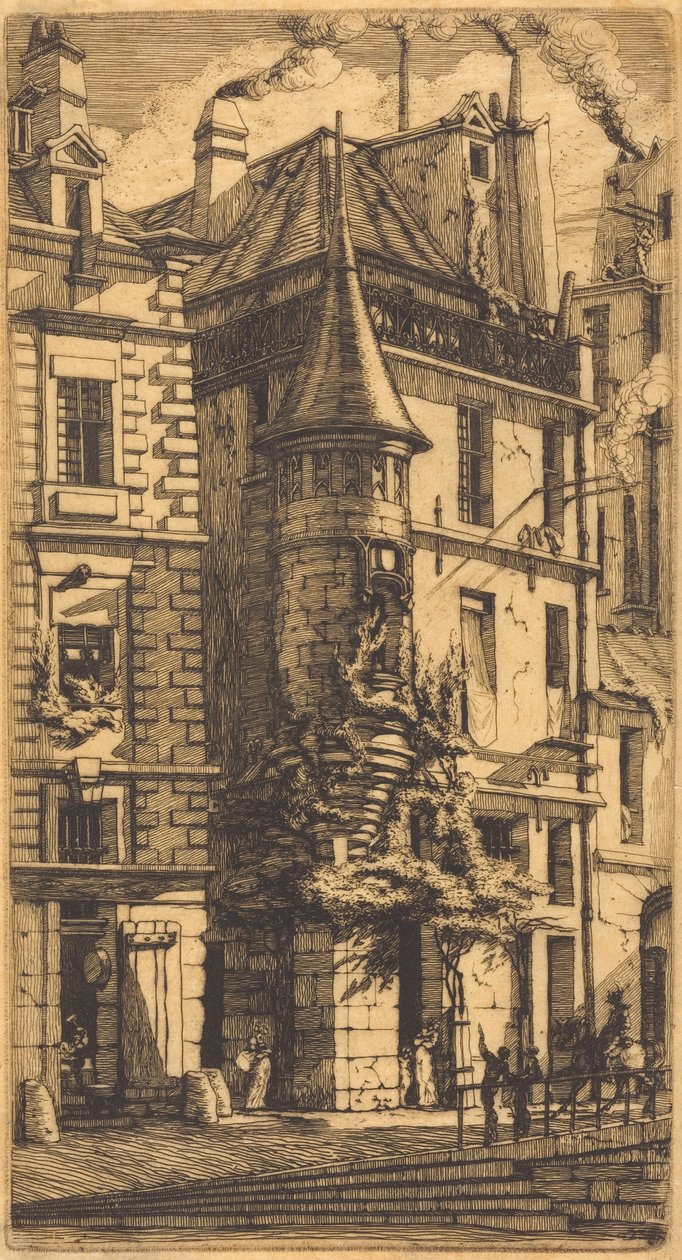 Tårn i Rue de la Tixéranderie, Paris (hus med et tårn, Vævergade, Paris) af Charles Meryon