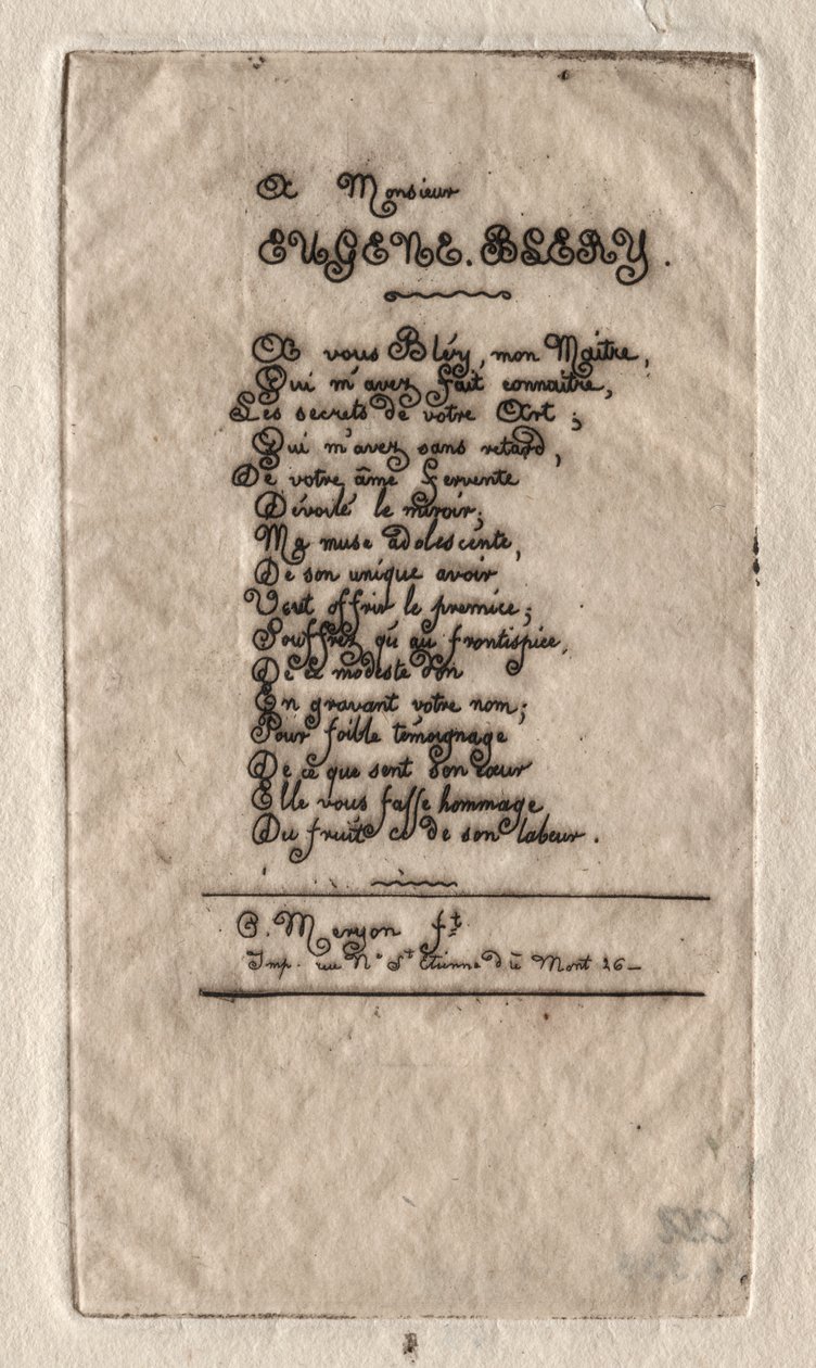 Vers til Eugene Bléry af Charles Meryon