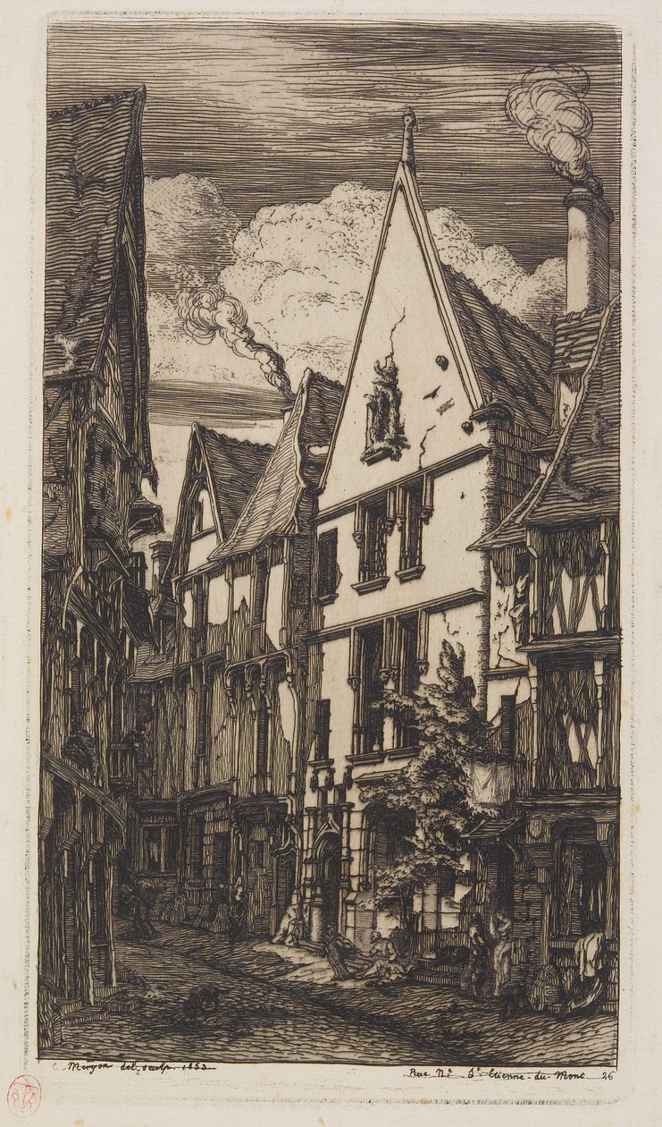 Udsigt langs Rue des Toiles, Bourges af Charles Meryon
