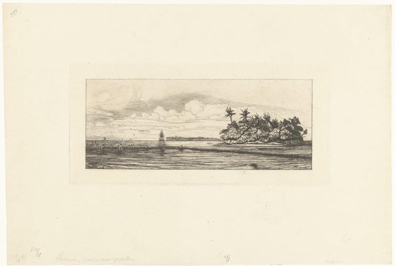 Fiskere ved Wallis-øerne i Stillehavet Oceanie: Ilots a Uvea (Valais) peche aux palmes af Charles Meryon