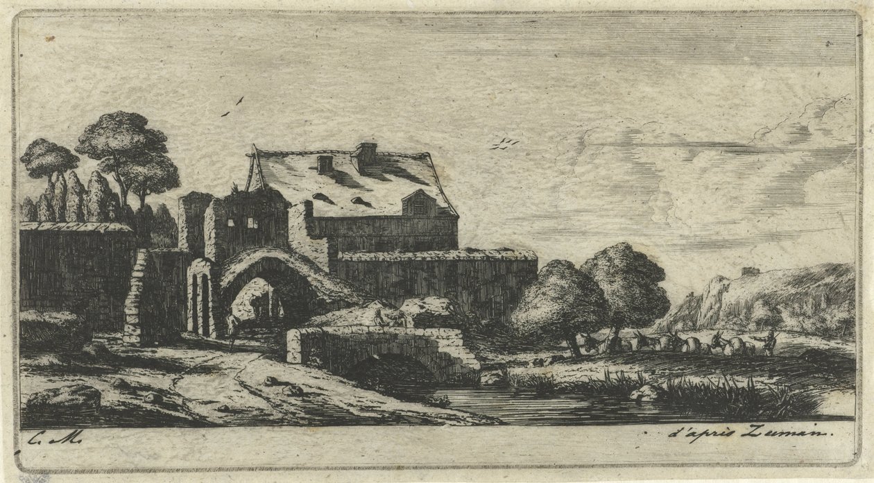 Vandmølle ved en flod nær Saint-Denis En moulin à eau près de Saint-Denis af Charles Meryon