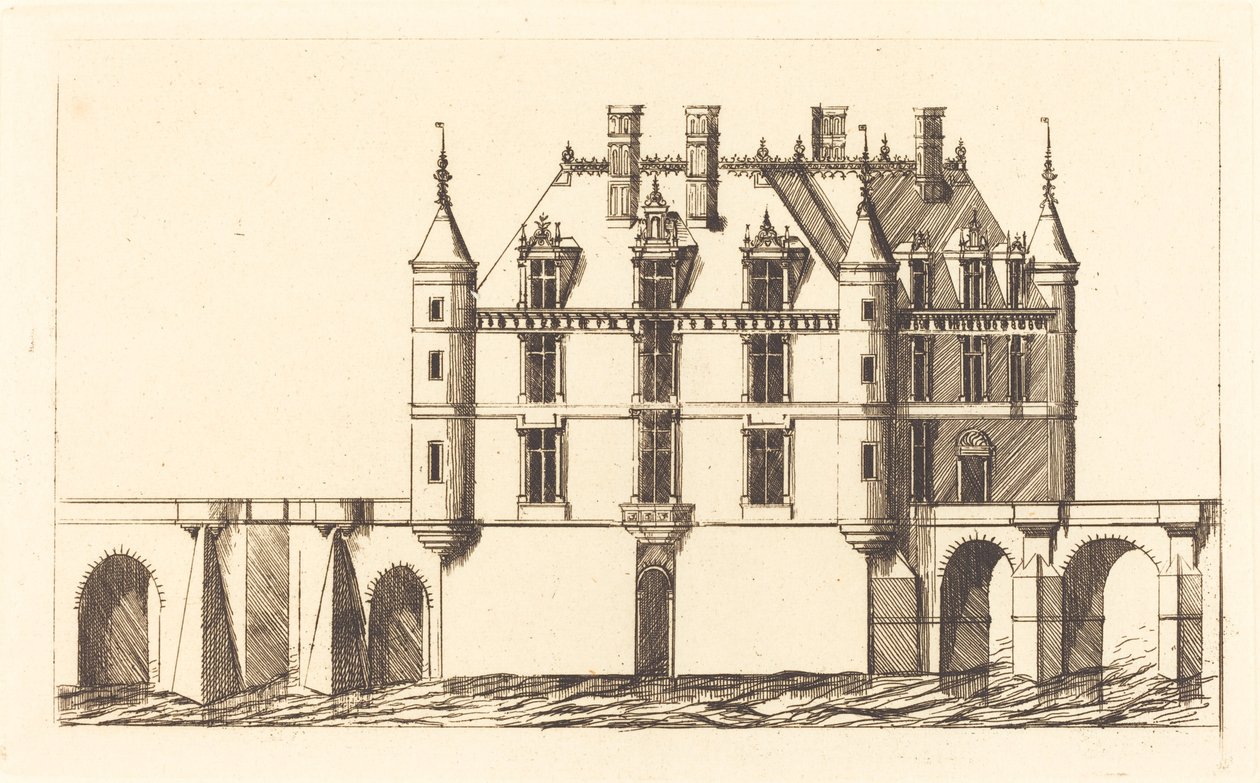 Chateau de Chenonceau, 1. plade (The Chateau of Chenonceau, 1. plade) af Charles Meryon after Jacques Androuet Ducerceau I