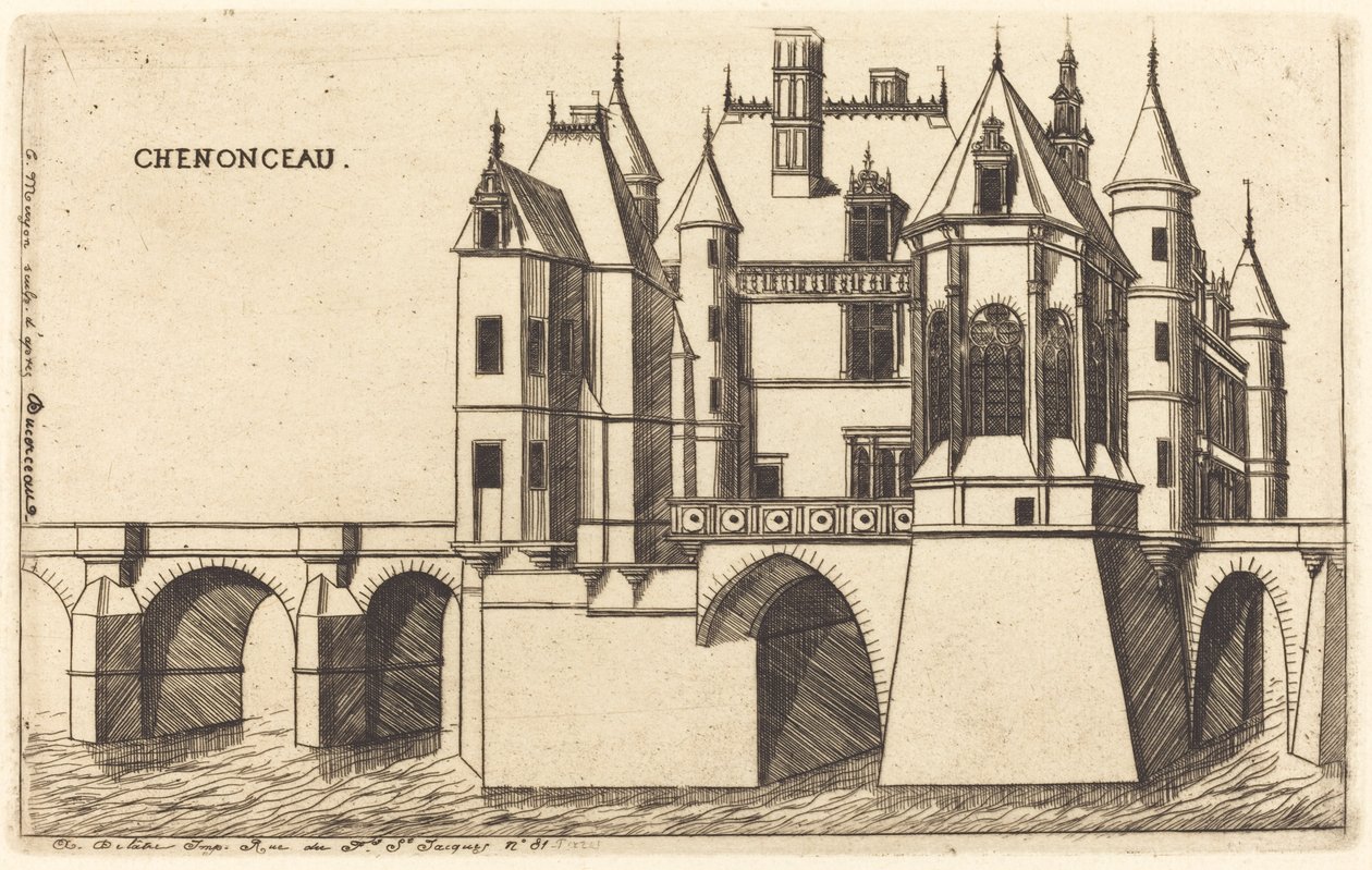 Chateau de Chenonceau, 2. plade (The Chateau of Chenonceau, 2. plade) af Charles Meryon after Jacques Androuet Ducerceau I