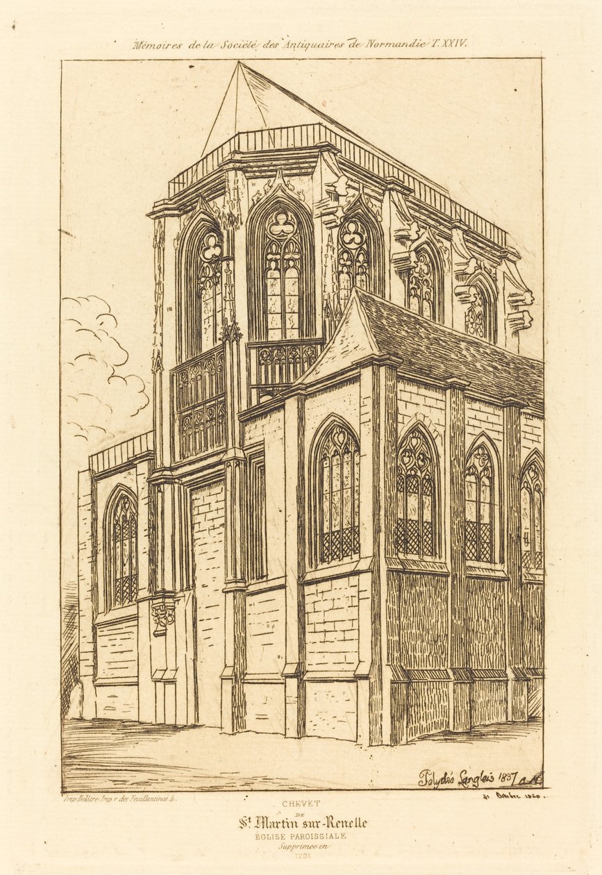 Chevet de St. Martin-sur-Renelle (Apsis i kirken St. Martin-sur-Renelle) af Charles Meryon after Polycles Langlois
