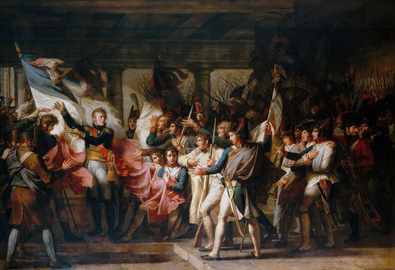 Marshal Ney og soldaterne fra det 76. regiment af linjen henter deres farver fra arsenalet af Charles Meynier