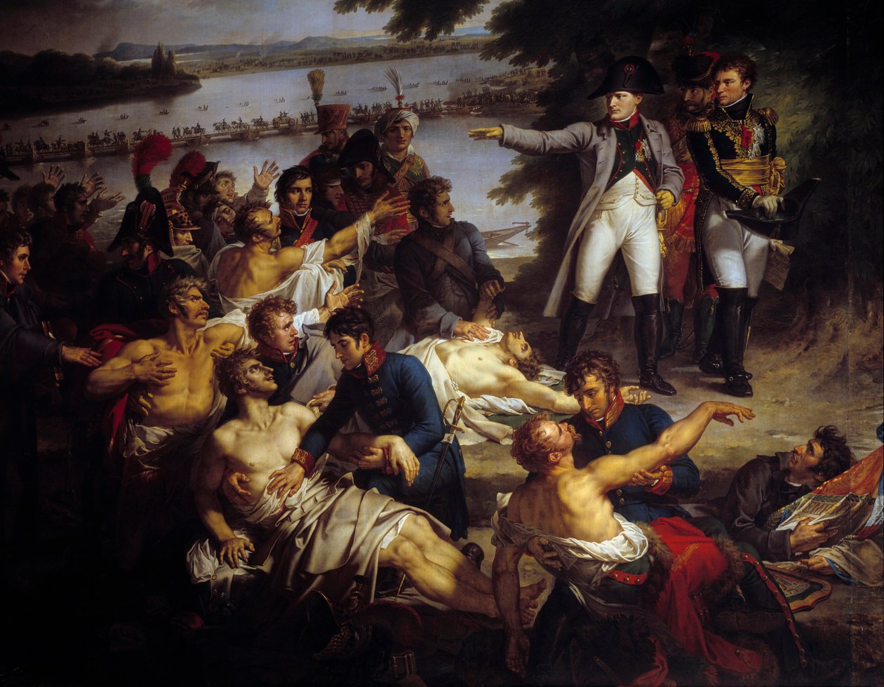 Napoleon vendte tilbage til Lobau-øen efter slaget ved Essling den 23. maj af Charles Meynier