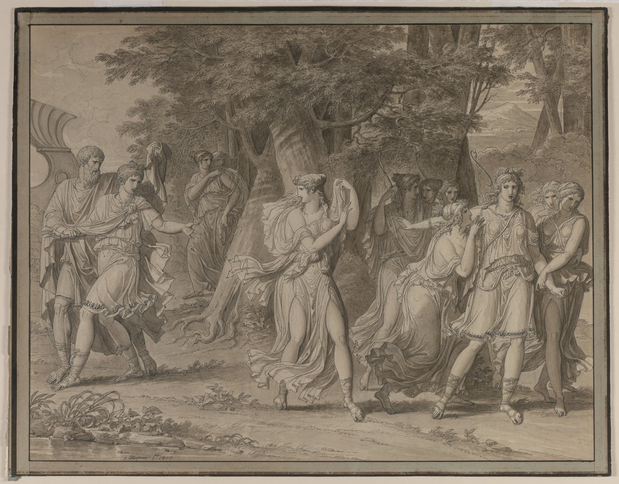 Telemachus, opfordret af mentor, forlader øen Calypso af Charles Meynier