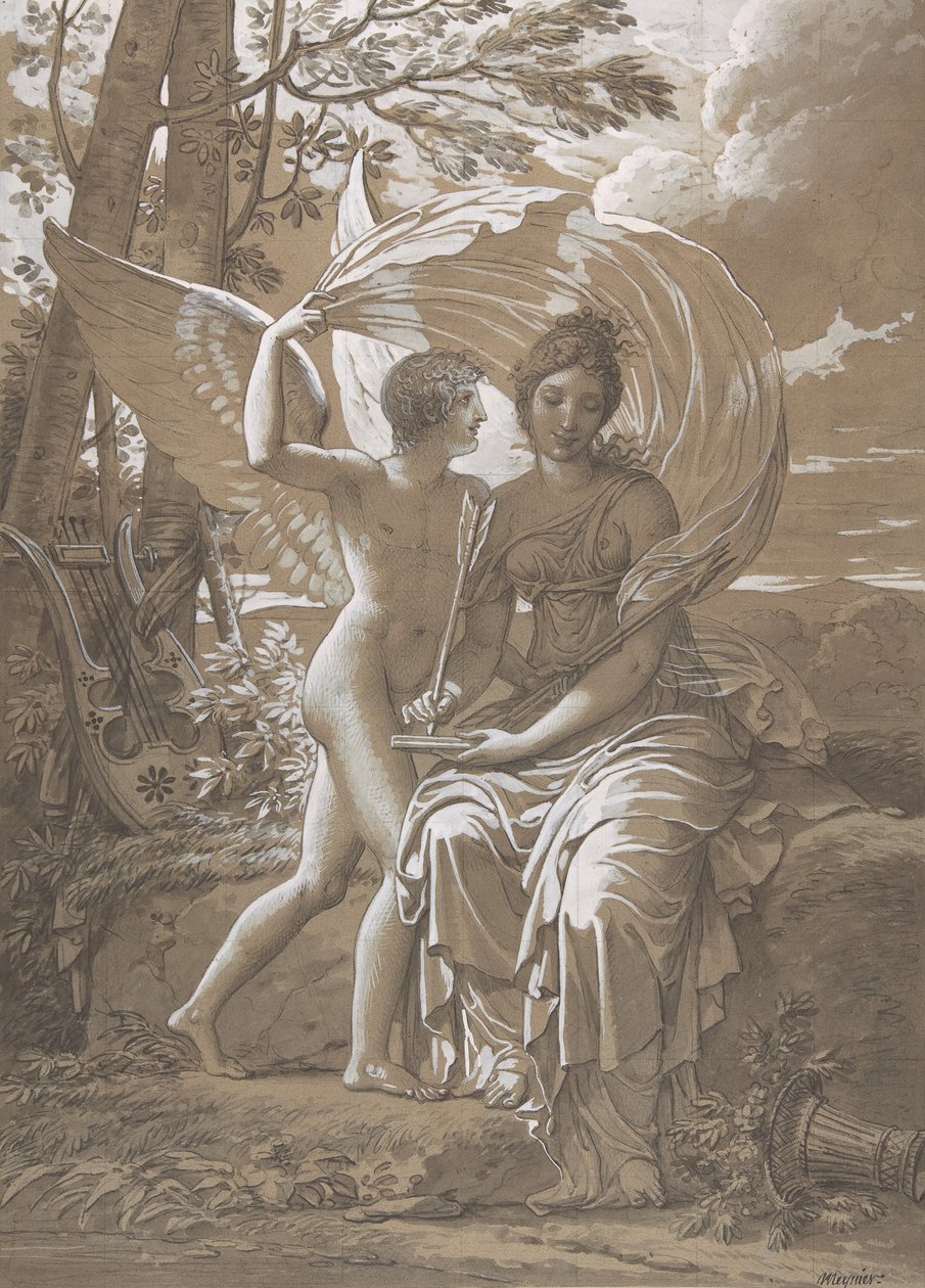 Muse Erato skriver vers inspireret af kærlighed, ca. 1797. af Charles Meynier