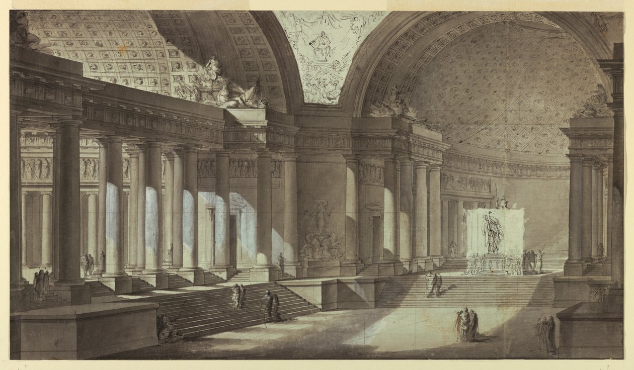 Architectural Fantasy: Temple of Athena Interiør af Charles Michel Ange Challe