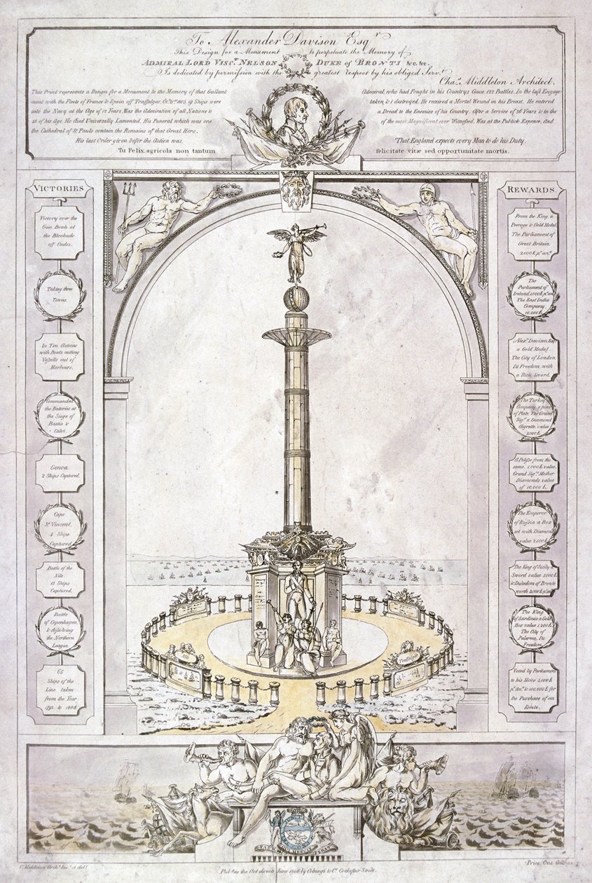 Design til et monument til admiral Lord Nelson i form af en søjle, 1806 af Charles Middleton