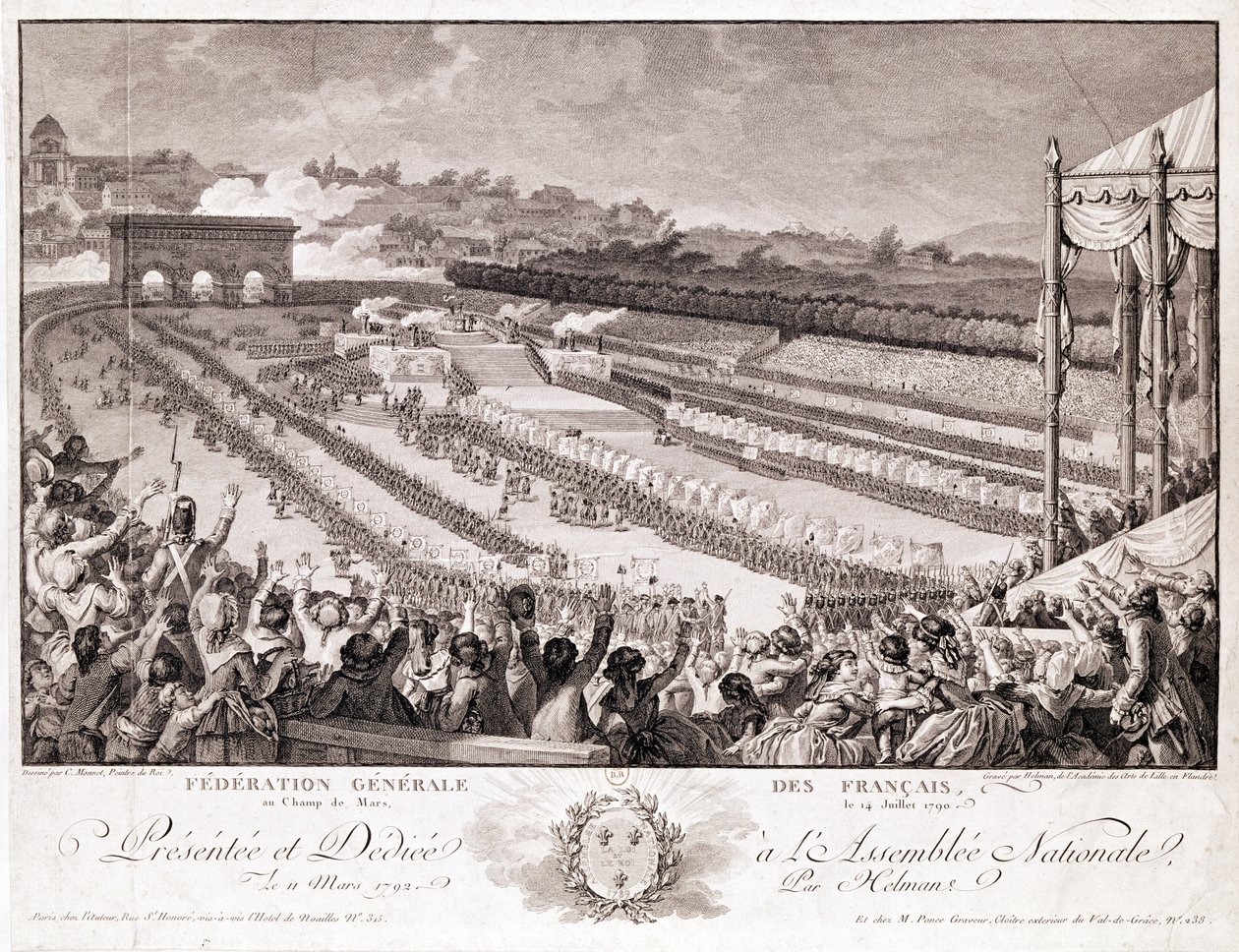 Festival of the Federation, 14. juli 1790, ved Champ de Mars, slutningen af det 18. århundrede, indgraveret af Isidore Stanislas Helman (1743-1809) af Charles Monnet