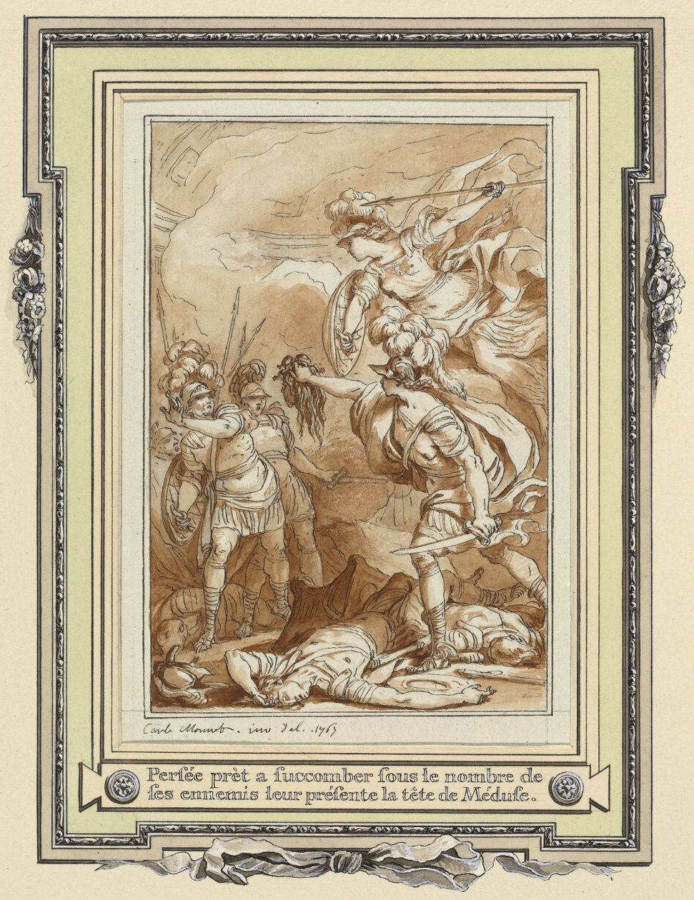 Perseus gør Phinneas til sten med hovedet af Medusa af Charles Monnet