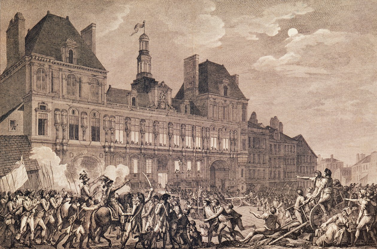 Robespierre, Saint-Just, Couthon og Hanriot søger tilflugt på Hotel-de-Ville i Paris, 9 Thermidor år II (27. juli 1794) 1800 af Charles Monnet