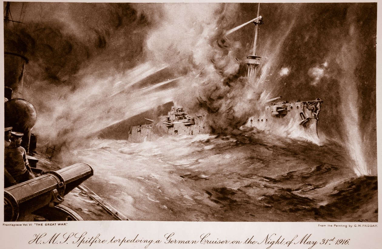 H.M.S Spitfire torpederer en tysk krydser natten til 31. maj af Charles Murray (after) Padday