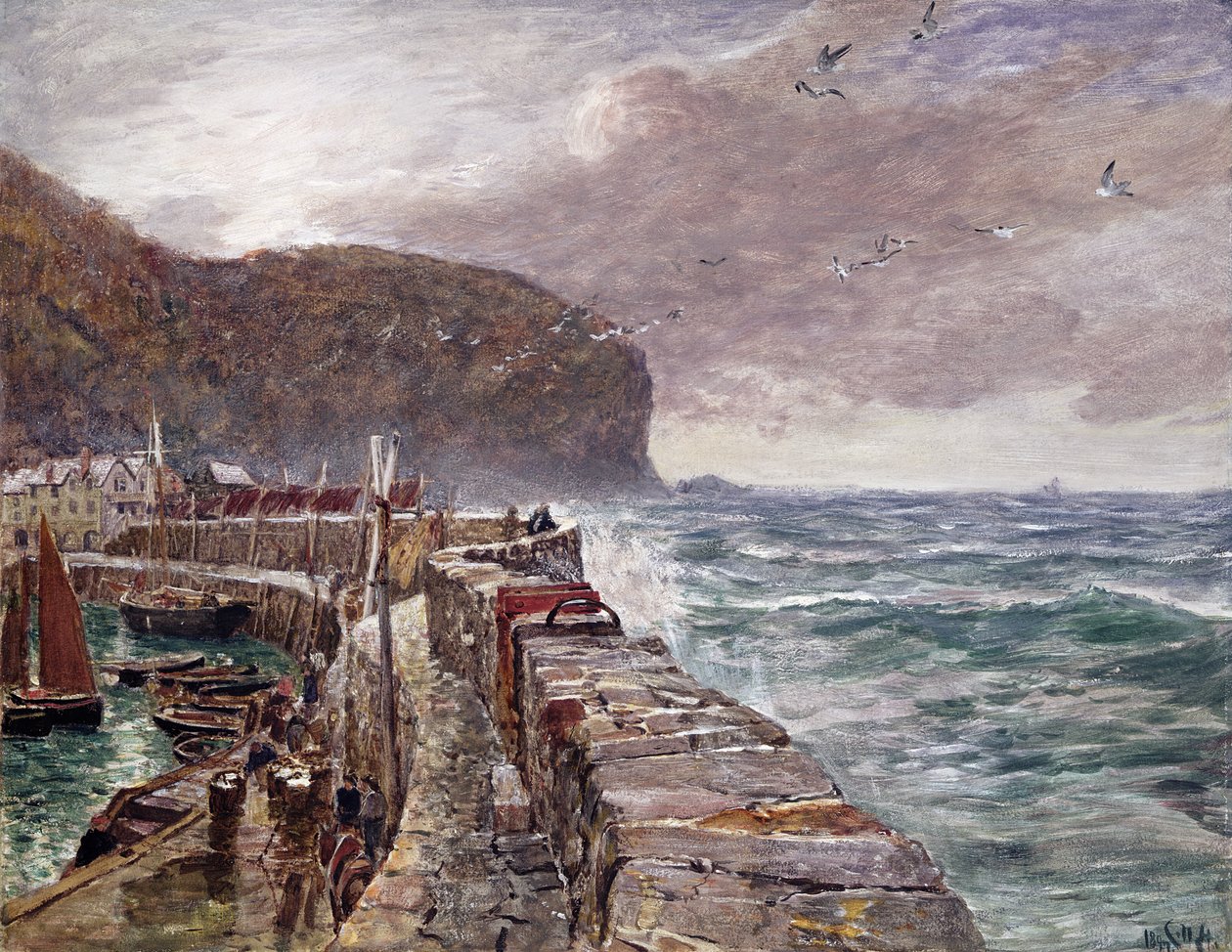 Clovelly Pier af Charles Napier Hemy