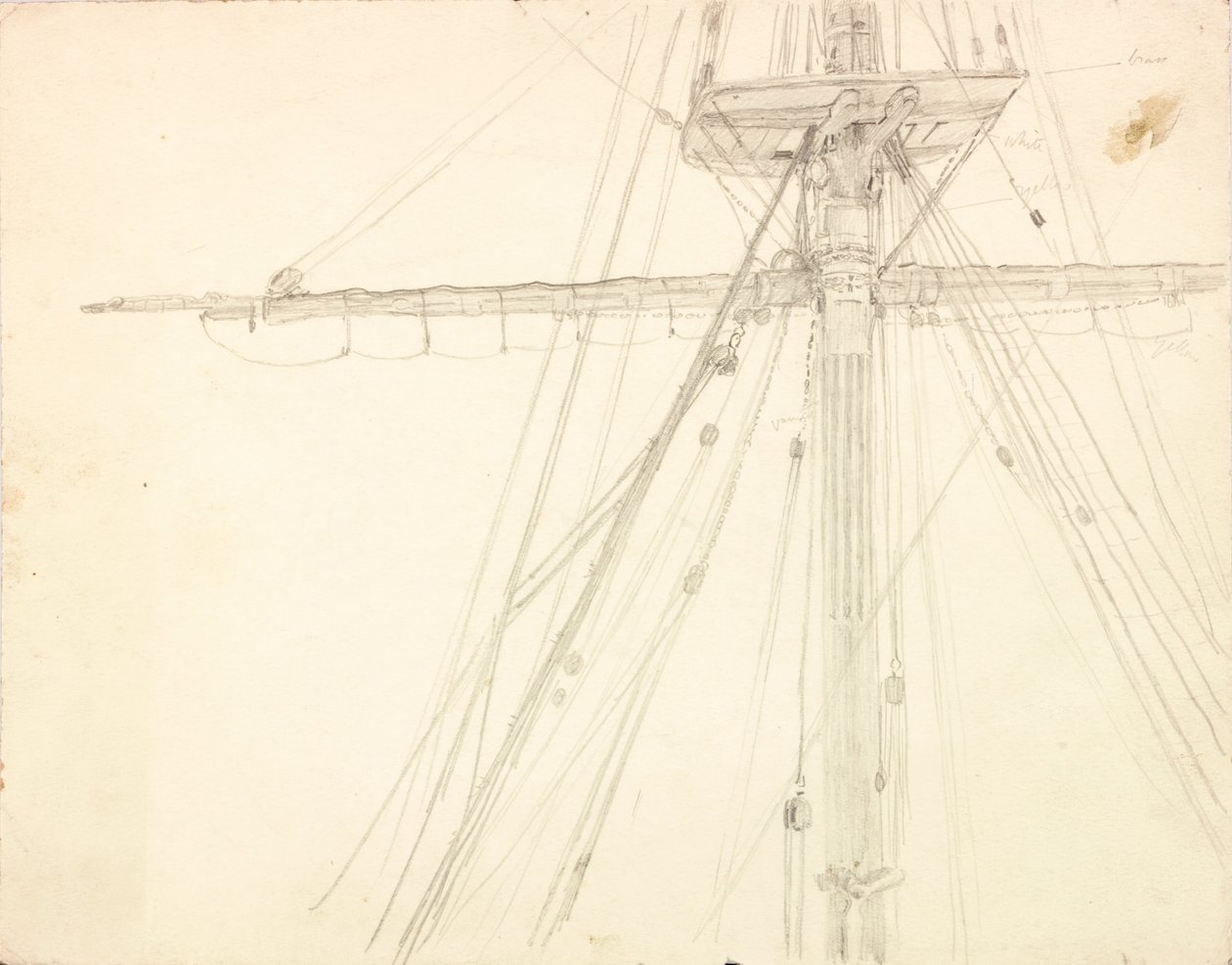 Detalje af Mast og Rigging blyant på papir af Charles Napier Hemy