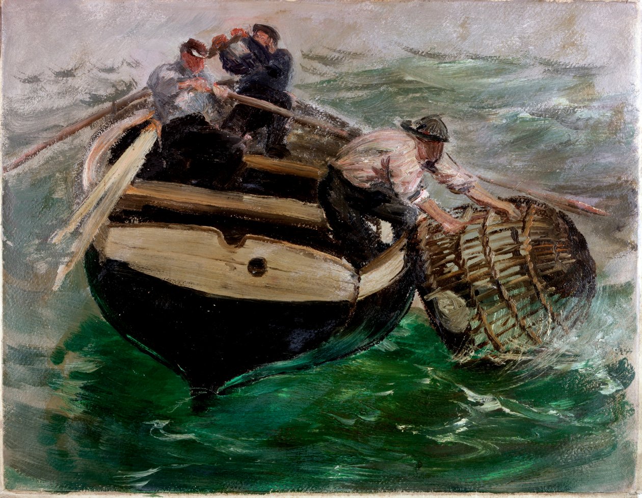 Indhaling af hummerpotter (olie på papir) af Charles Napier Hemy