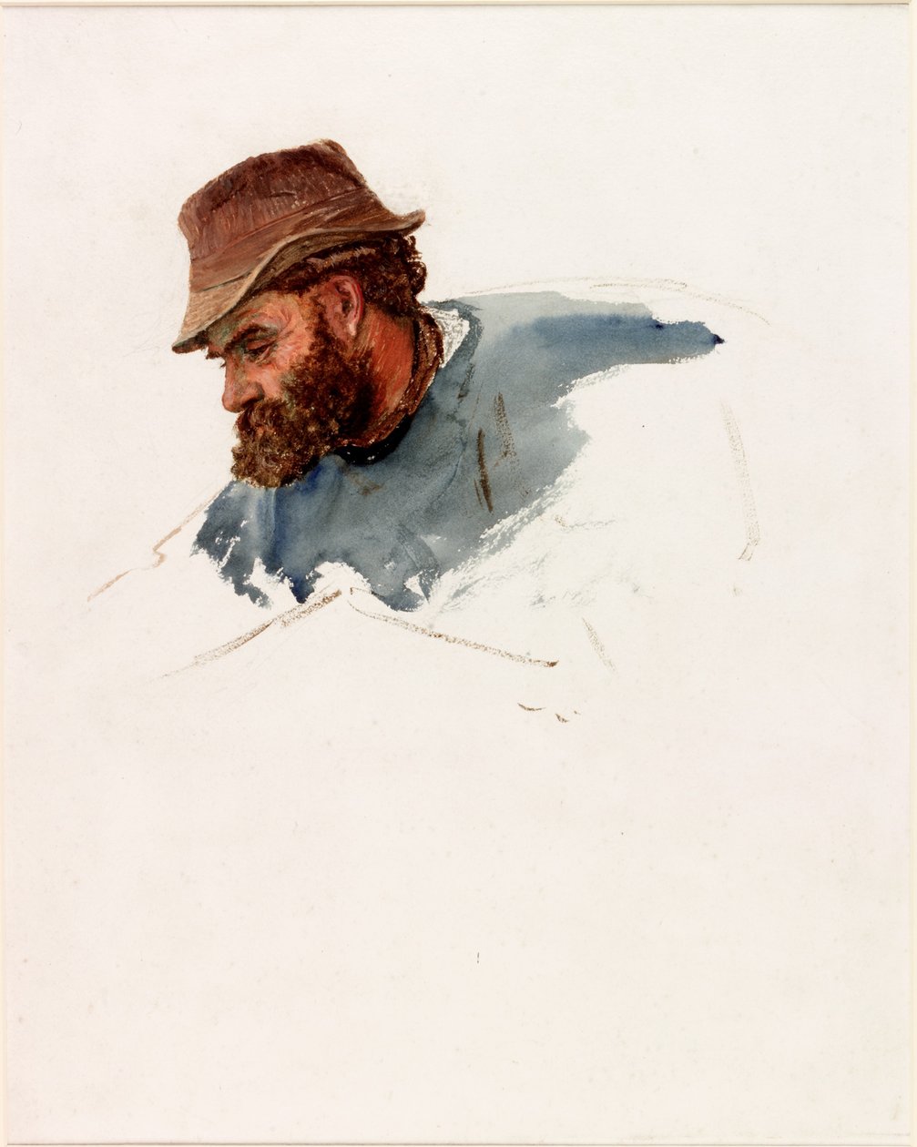 Head of a Fisherman (kropsfarve og akvarel på papir) af Charles Napier Hemy