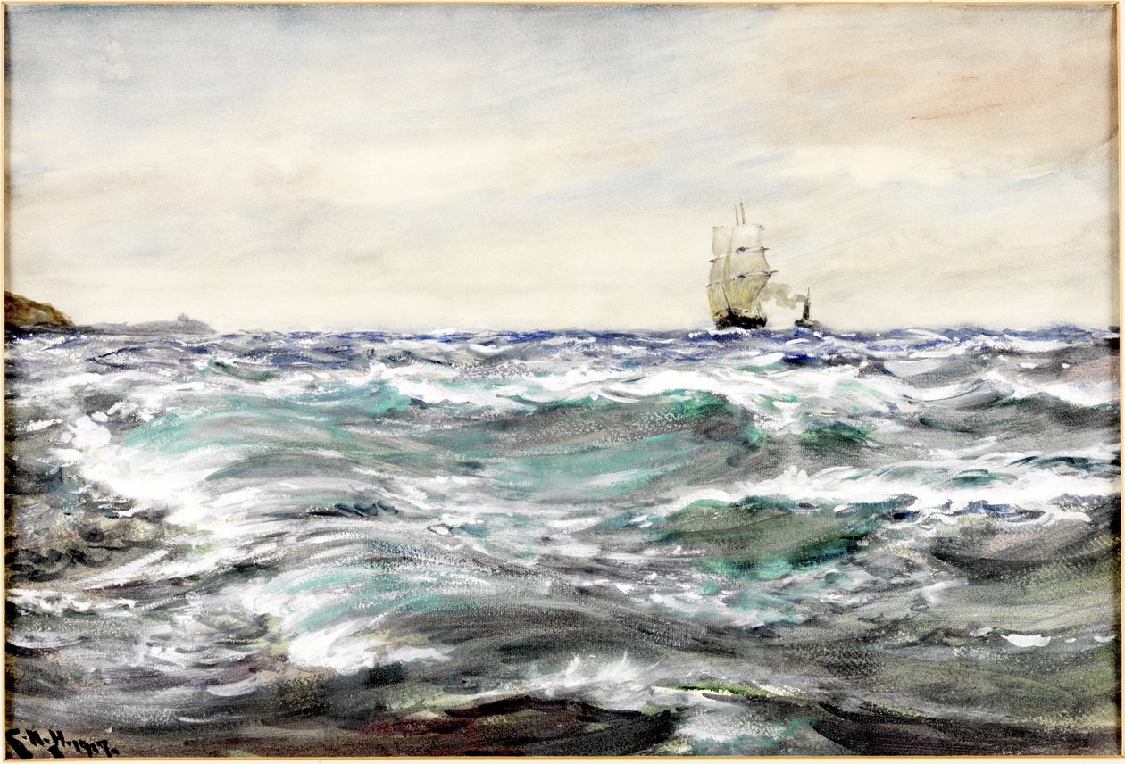 Rough Water on the Bar (akvarel og kropsfarve på papir) af Charles Napier Hemy