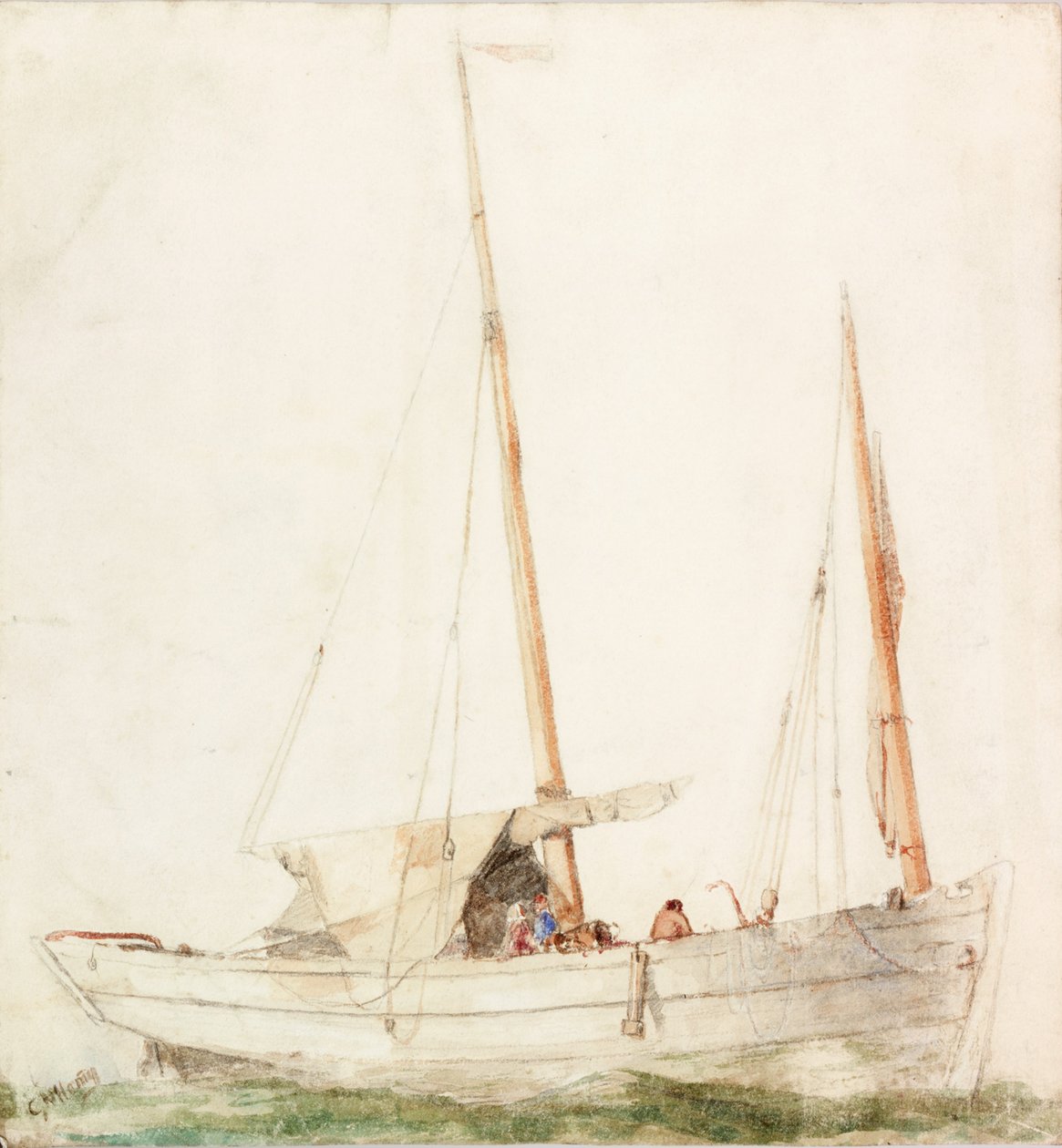 Sejlbåd (blyant og akvarel på papir) af Charles Napier Hemy