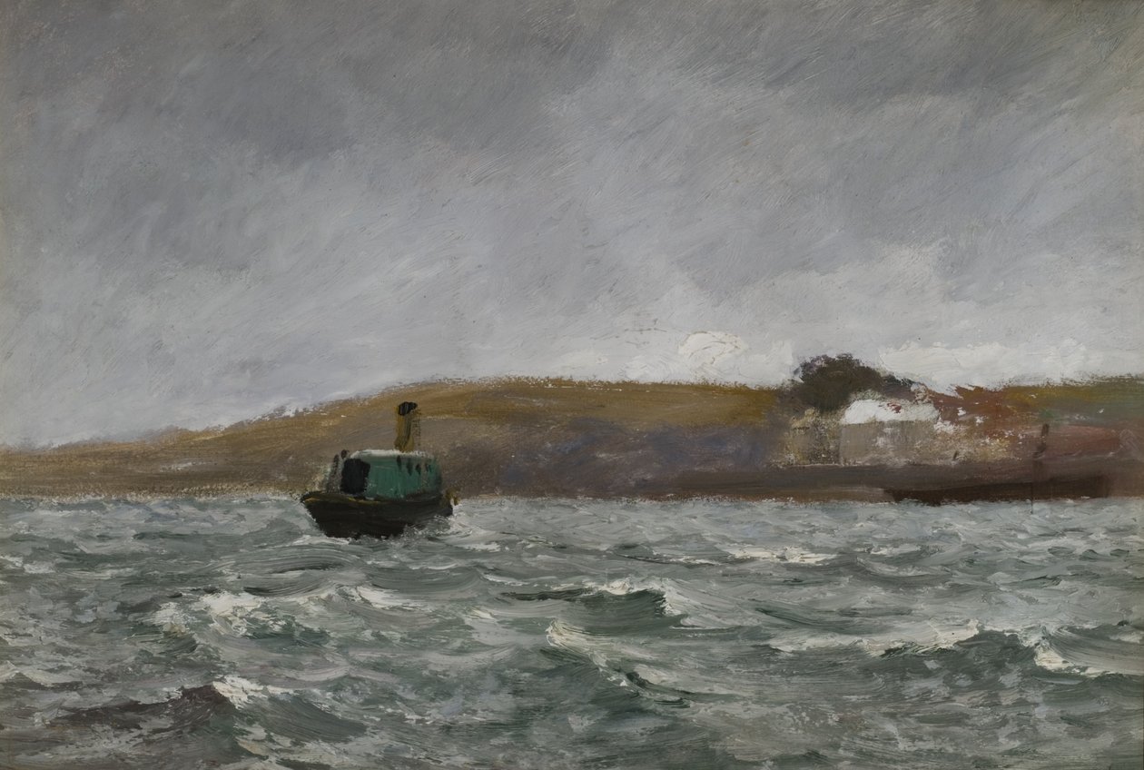 Havlandskab med slæbebåd (olie på papir) af Charles Napier Hemy