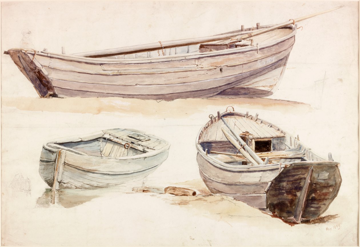 Undersøgelser af laksefartøjer (bodycolour) af Charles Napier Hemy