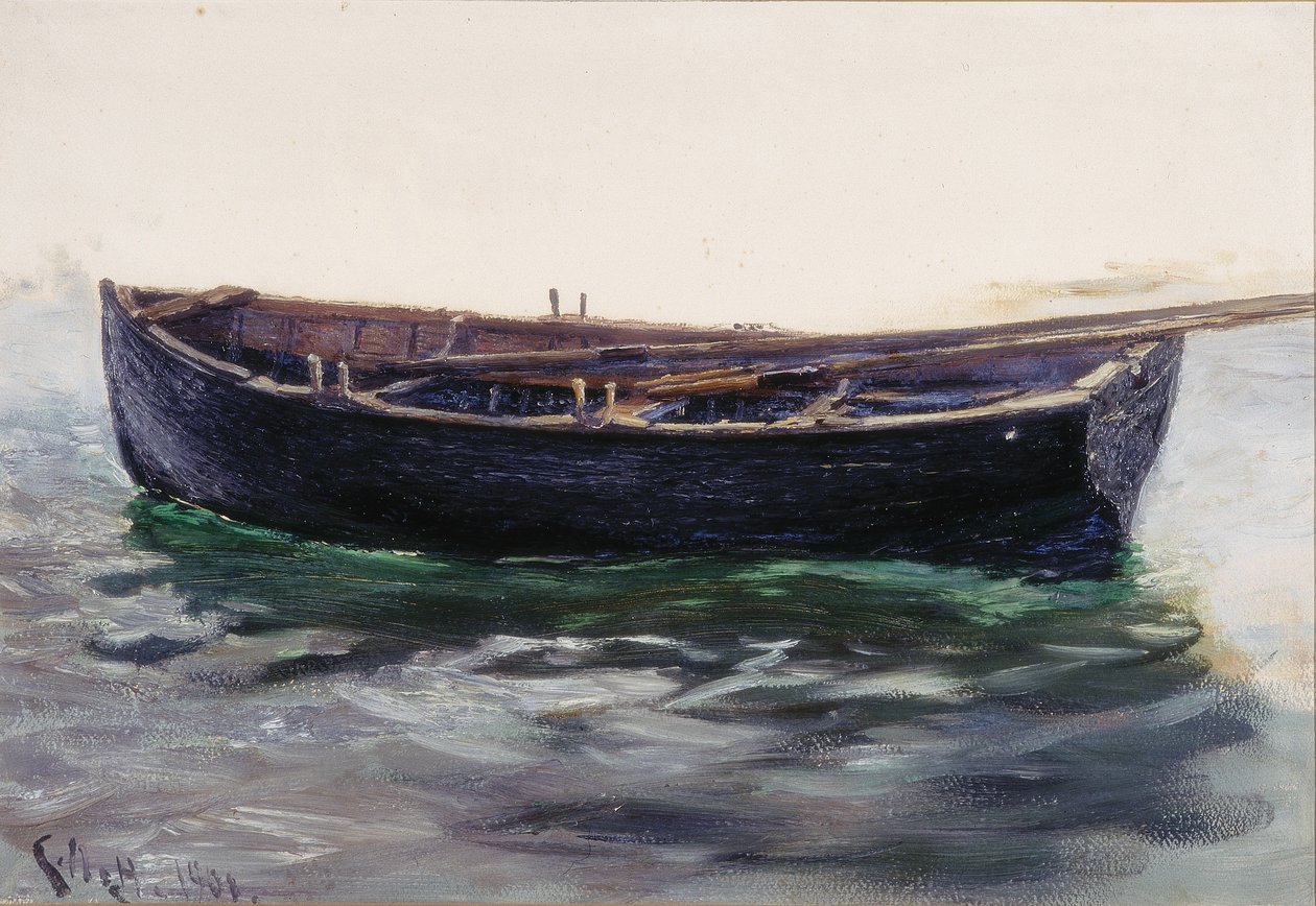 Undersøgelse af båd (olie på papir (klæbet på kort)) af Charles Napier Hemy