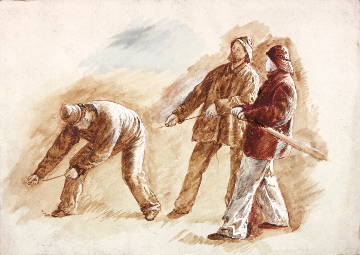 Undersøgelse af Fishermen at Work (kropsfarve og akvarel på papir) af Charles Napier Hemy