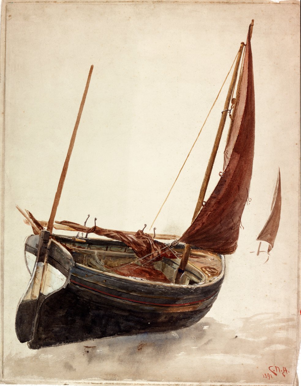 Undersøgelse af en båd (kropsfarve) af Charles Napier Hemy