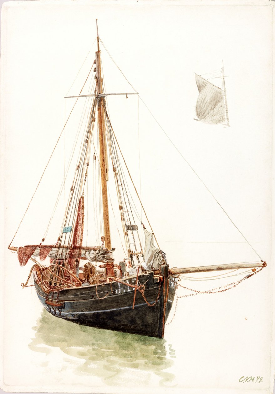 Undersøgelse af en fiskerbåd (kropsfarve) af Charles Napier Hemy