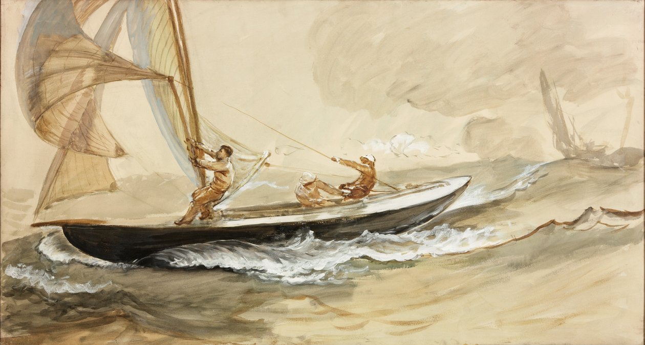 Studie af en kapsejlads (kropsfarve og akvarel på papir) af Charles Napier Hemy