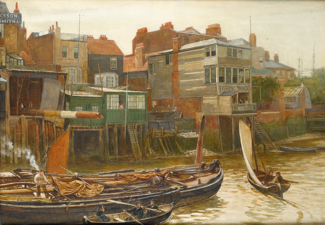 Themsen ved Cold Harbour, Blackwall, 1896 (wc på papir) af Charles Napier Hemy