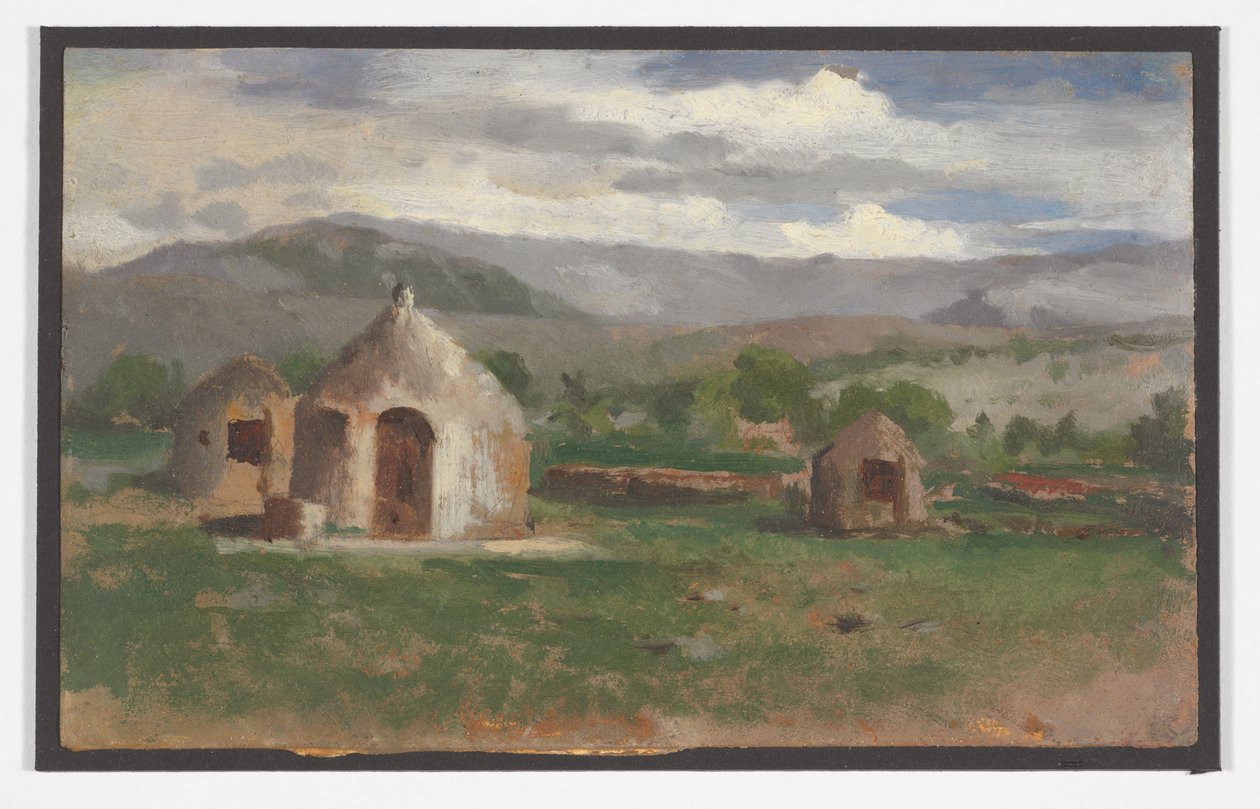 Landskabsskitse med primitive hytter, Provence af Charles Nègre