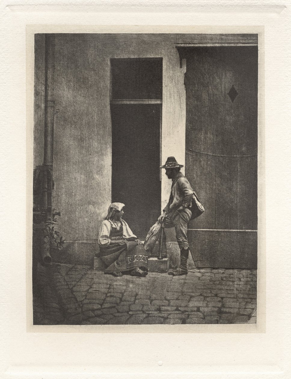 Tavle IV – Pifferaro stående og italiensk bonde siddende, i retten ved Quai Bourbon 21 af Charles Nègre, André Jammes