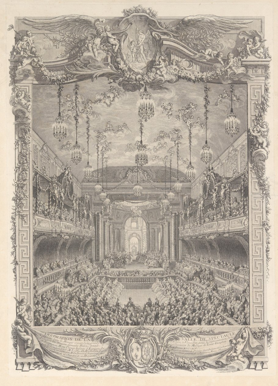 Udsmykning af auditoriet bygget i Versailles til opførelse af ..., ca. 1745. af Charles Nicolas Cochin