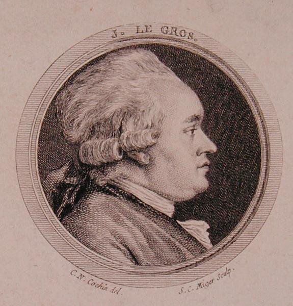 Portræt af Joseph Le Gros (1739-93) graveret af Simon Charles Miger (1736-1820) (gravering) af Charles Nicolas II (after) Cochin
