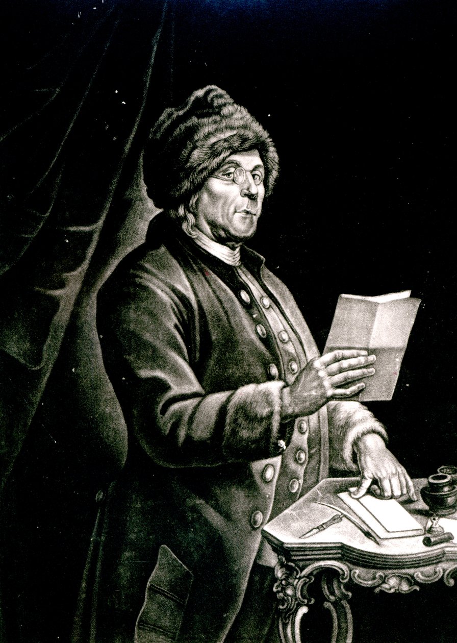 Portræt af Benjamin Franklin, 1777 (litho) (bw foto) af Charles Nicolas II Cochin
