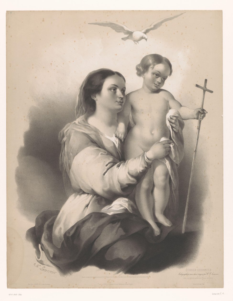 Madonna med et stående barn på skødet La Vierge de Seville (titel på objekt) Studier af udvalgte kunstnere (serietitel) Etudes choisies (serietitel på objekt) af Charles Nicolas Lemercier