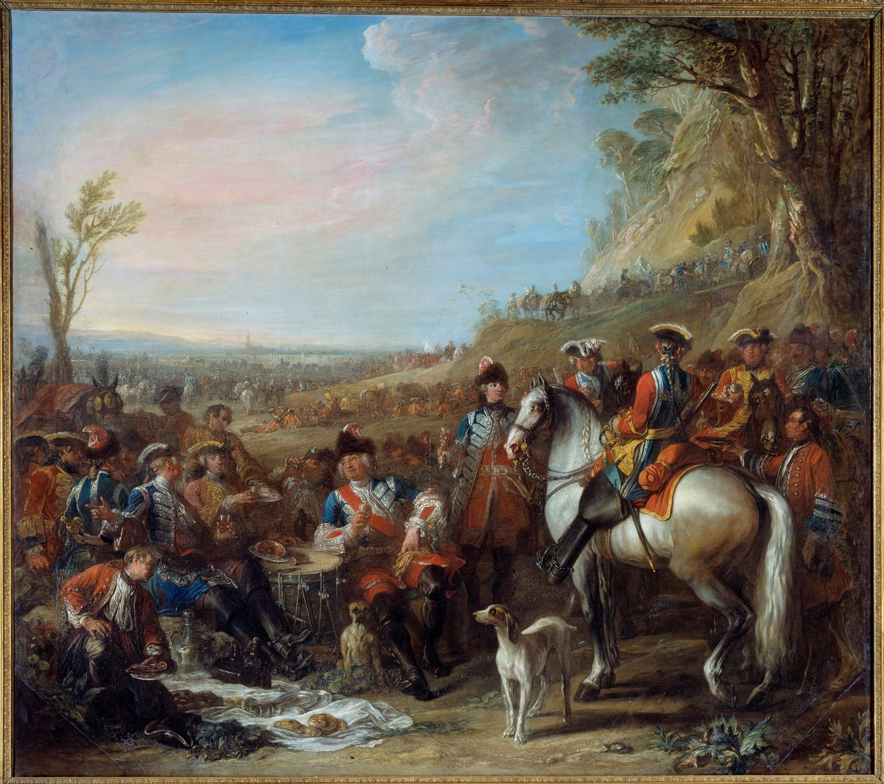 Standsning af grenaderer til hest fra kongens hus (1734). I midten, Monsieur de Creil, kommandør. Maleri af Charles Parrocel (1688 - 1752) af Charles Parrocel