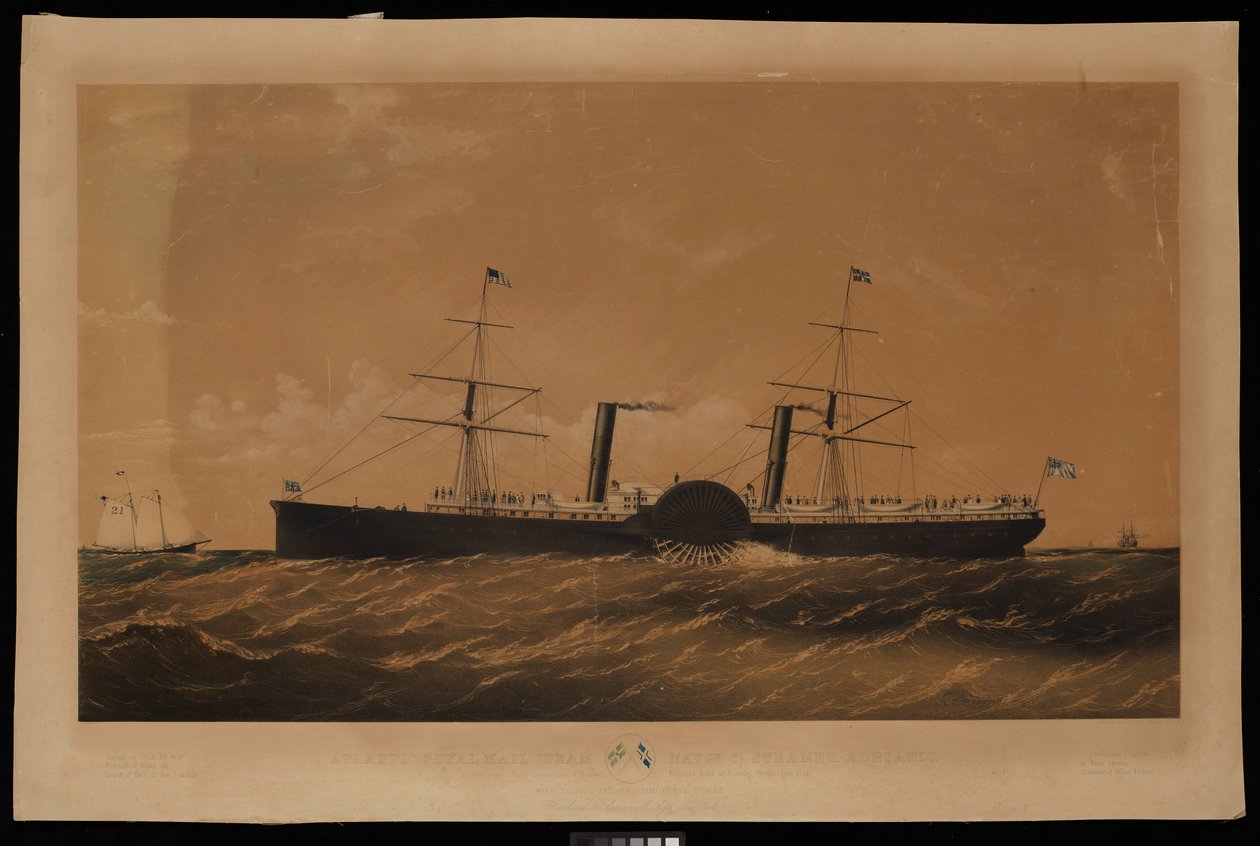 Atlantic Royal Mail Steam Navgn. Co. Steamer Adriatic... (litografi, med linnedbagside) af Charles Parsons
