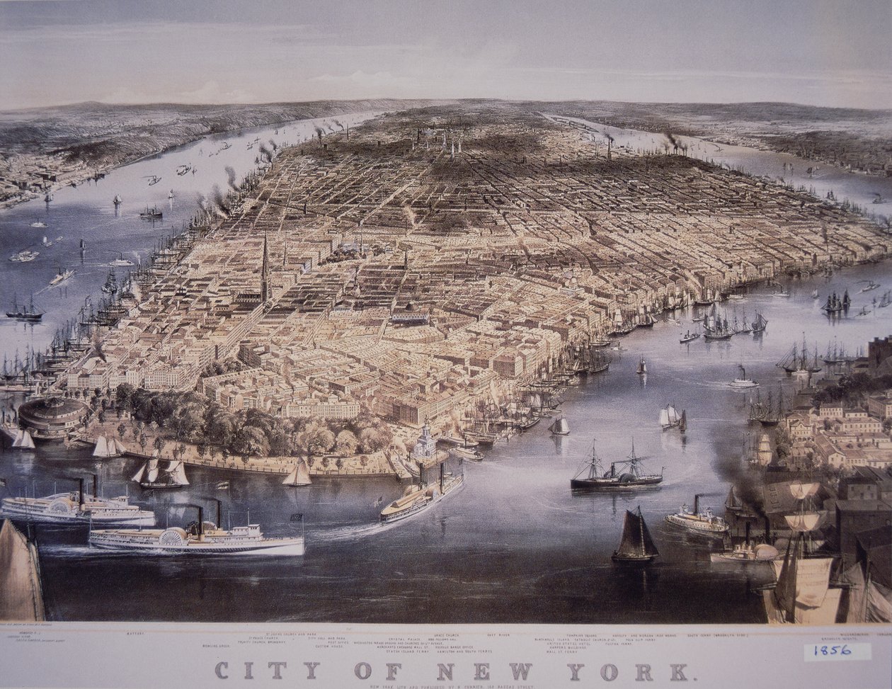 City of New York, trykt og udgivet af N. Currier af Charles Parsons