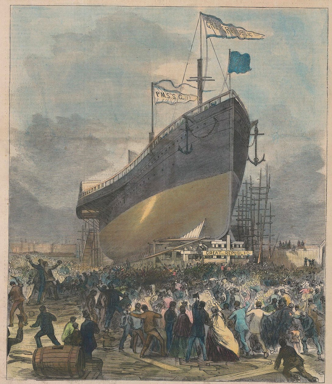 Lancering af Sea Steamer Great Republic, pub. 24 november 1866. af Charles Parsons