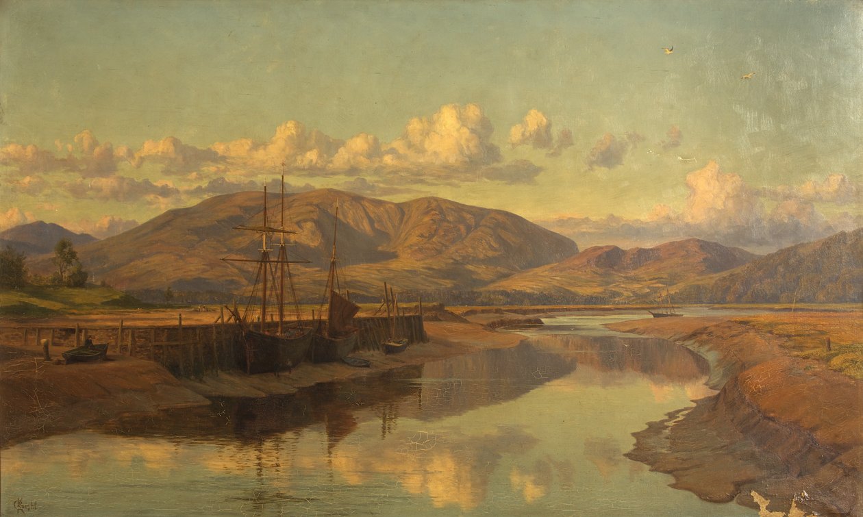 Old Wigtown Quay and Cairnsmuir, ca. 1890 (olie på lærred) af Charles Parsons Knight