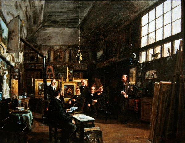 Møde i bestyrelsen for Artesian Society of the Arts Friends, efter 1874 af Charles Paul Etienne Desavary