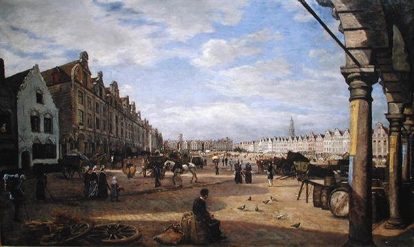 Grande Place dArras på markedsdagen, 1878 af Charles Paul Etienne Desavary
