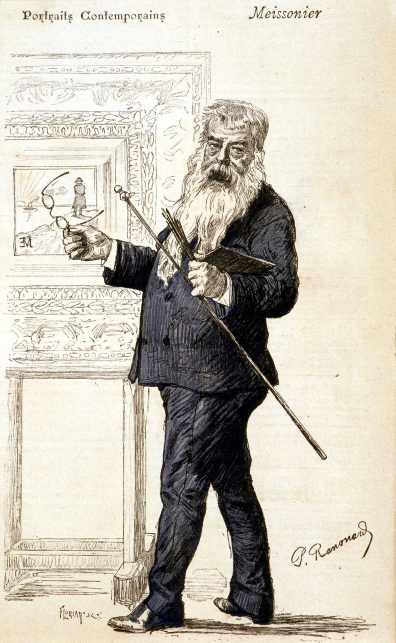 Portræt af Meissonier. Stik fra slutningen af 1800-tallet. af Charles Paul Renouard